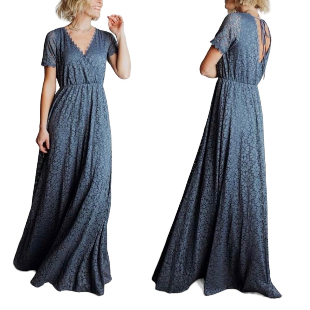 BALTIC BORN Venice Lace Maxi Dress in slate blue size medium NWT